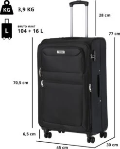 Travelz Softspinner TSA Reiskoffer 77cm - Zachte Reiskoffer Met Expander 104 + 16 Ltr - Zwart -Optimaal Reisopslag Winkel 965x1200