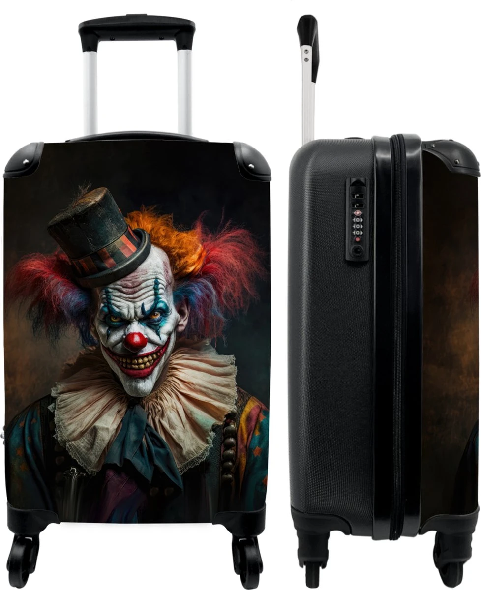 NoBoringSuitcases.com® Trolley - Reiskoffers - Clown - Hoed - Kraag - Portret - Horror - Trolley op wieltjes - Past binnen 55x40x20 cm en 55x35x25 cm - Koffertje - Handbagagekoffer NoBoringSuitcases.com® Trolley - Reiskoffers - Clown - Hoed - Kraag - Portret - Horror - Trolley Op Wieltjes - Past Binnen 55x40x20 Cm En 55x35x25 Cm - Koffertje - Handbagagekoffer -Optimaal Reisopslag Winkel 978x1200 3